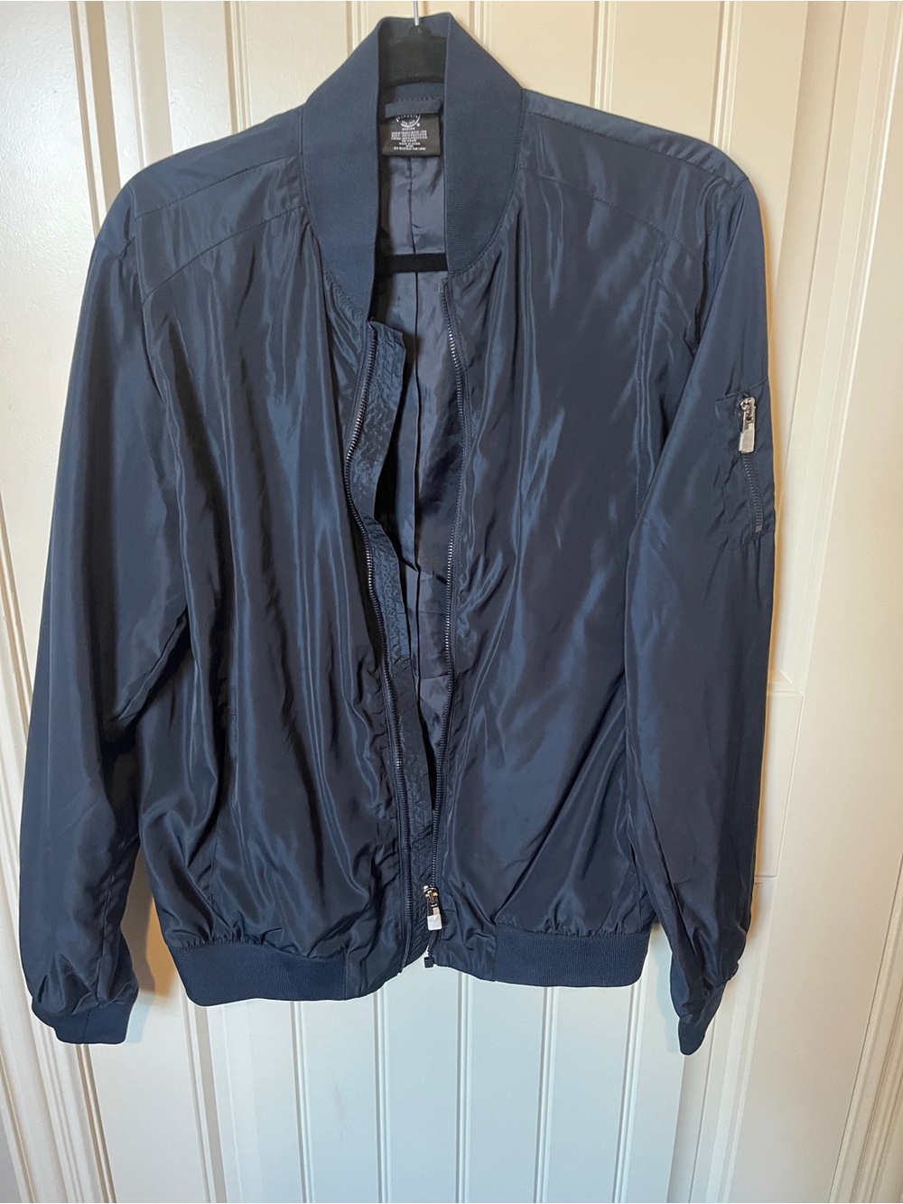 Men's Navy Bomber Jacket with Ribbed Trim